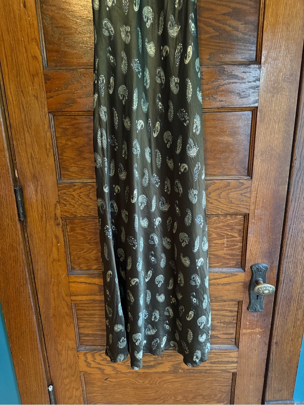 VINTAGE Paisley Maxi Slip Dress Boho Statement Bias Cut Flowy Spaghetti Strap L - Picture 7 of 10